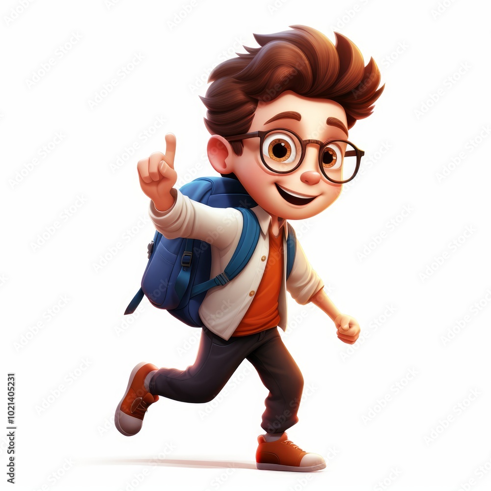 student boy with backpack walking to school isolated student boy with backpack walking to school isolated