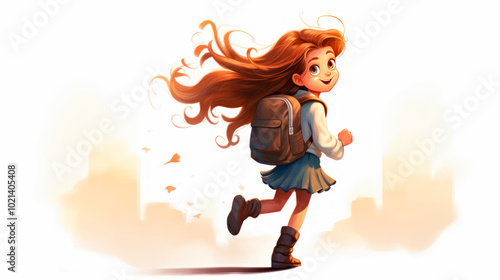 student girl with backpack walking to school