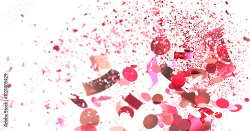 Pink and white confetti explode