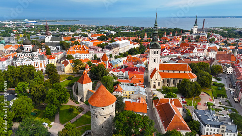 Tallin Estonia city centre aerial drone view