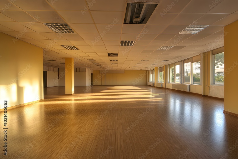 Empty Office Space With Wooden Floor And Windows Empty Office Space With Wooden Floor And Windows