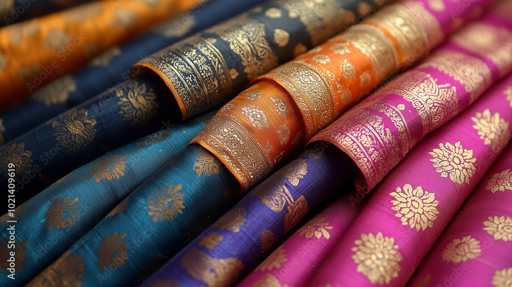 A stunning collection of vibrant sarees in a variety of colors and patterns, perfect for Diwali celebrations or special occasions. A stunning collection of vibrant sarees in a variety of colors and patterns, perfect for Diwali celebrations or special occasions.