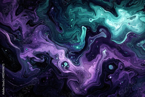 Abstract Swirling Galaxy-Like Pattern in Purple and Teal