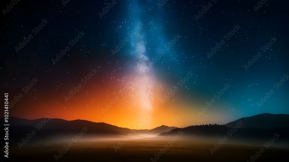 Fototapeta premium Mesmerizing night sky landscape with a deep celestial panorama featuring swirling galaxies ethereal luminescence and dreamlike clarity in a remote mountain setting