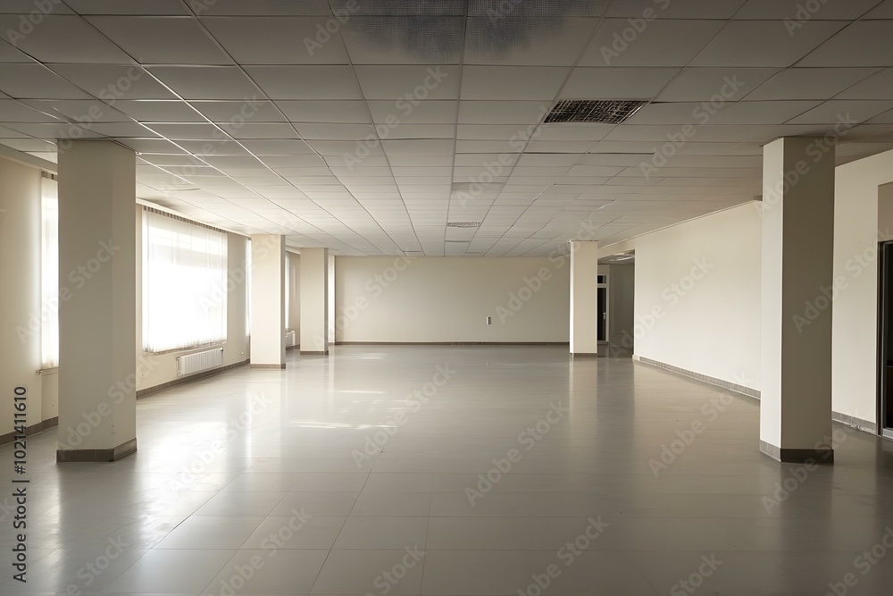 Empty Modern Office Interior with Windows and Columns Empty Modern Office Interior with Windows and Columns