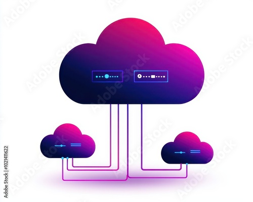 Technical diagram of a hybrid cloud system balancing on-premises and cloud resources, hybrid cloud, cloud infrastructure photo