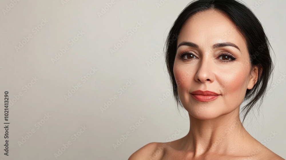 Fototapeta premium Portrait of confident mature muslim woman with gray hair against neutral background