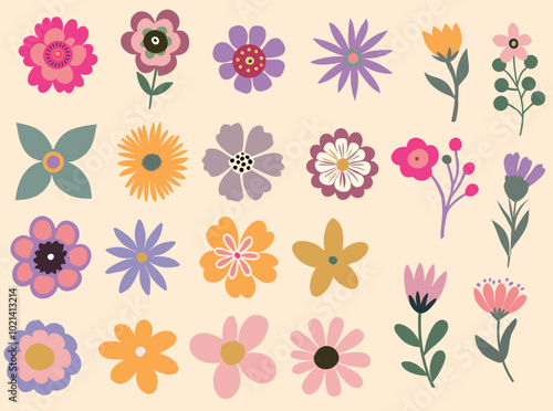 Collection of flowers. Vector botanical flowers background. style for banners, wallpaper, posters, websites, online shopping.Vector illustration design and creative idea,eps 10.	
