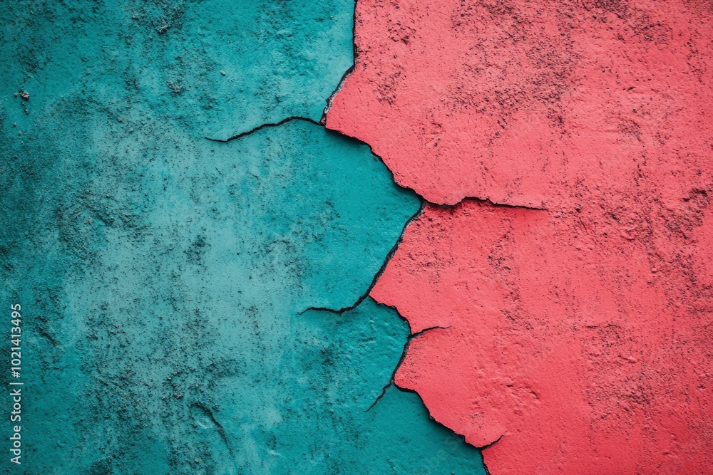 Obraz premium A Cracked Wall with Teal and Pink Paint