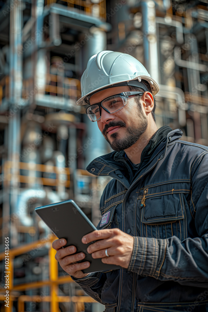 A structural engineer or site foreman using a tablet to review plans at an outdoor construction site. A structural engineer or site foreman using a tablet to review plans at an outdoor construction site.