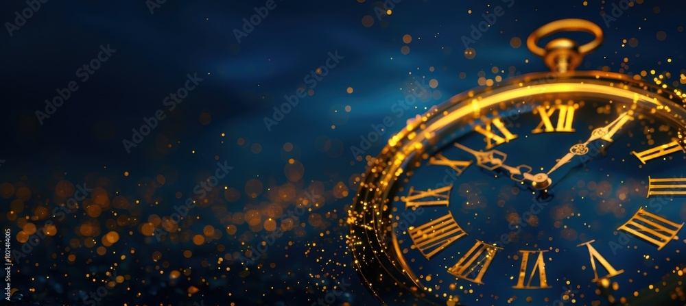 Golden Clock Face with Light Trails Symbolizing New Year's Eve Celebration Golden Clock Face with Light Trails Symbolizing New Year's Eve Celebration