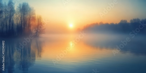 Wallpaper Mural Fog Over Water: Spring Morning Landscape with Misty Lake and Sun Rising Torontodigital.ca