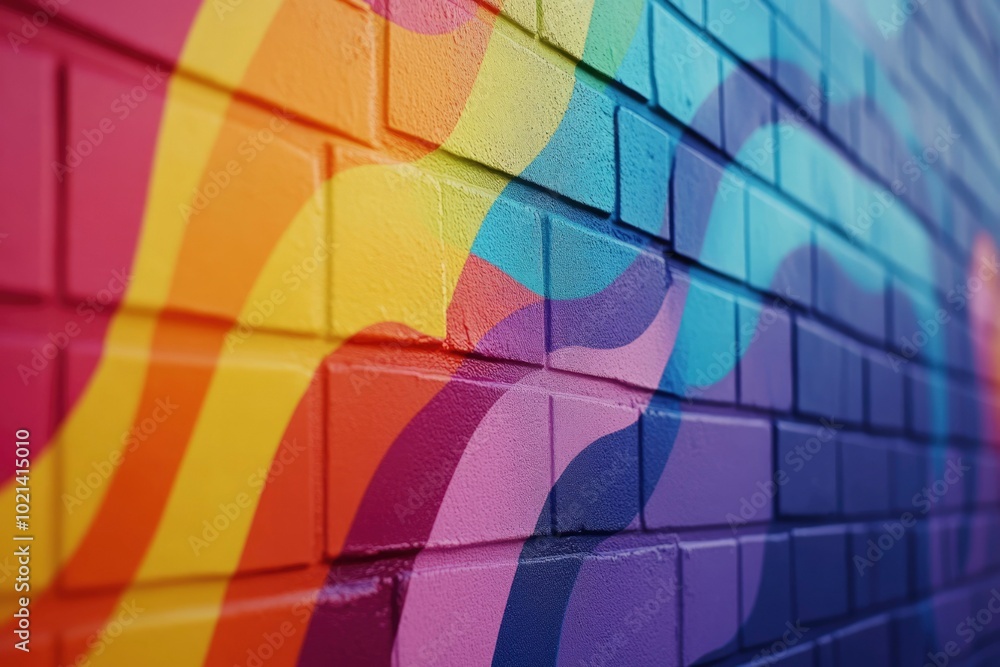 Obraz premium Rainbow Painted Brick Wall with Abstract Patterns