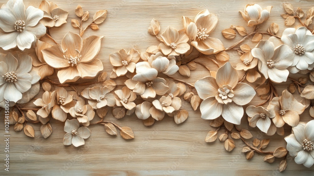 3D floral wallpaper design featuring a high quality wooden mural ideal for enhancing living room interiors with a decorative touch 3D floral wallpaper design featuring a high quality wooden mural ideal for enhancing living room interiors with a decorative touch