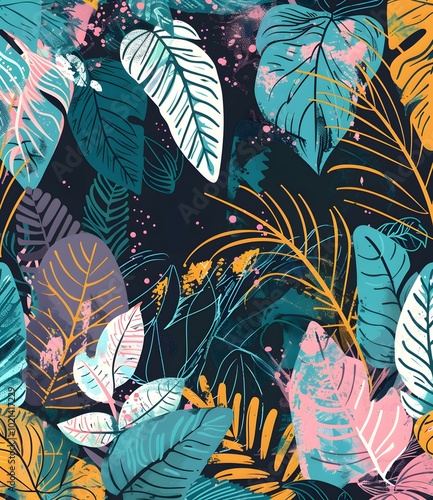 Tropical Leaves Seamless Pattern Background Illustration