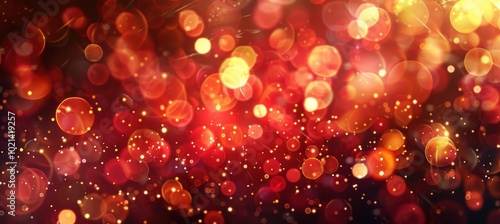 Festive New Year Sparkles with Glowing Bokeh in Red and Gold for Holiday Designs