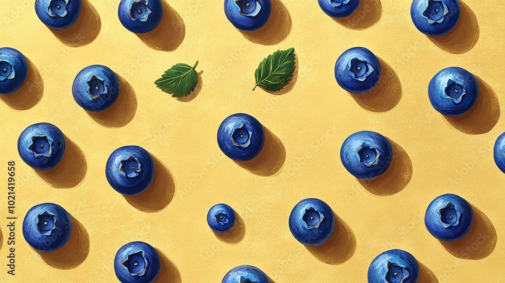Blueberries arranged in rows on a golden background with one berry placed outside the rows symbolizing the idea of imperfection Blueberries arranged in rows on a golden background with one berry placed outside the rows symbolizing the idea of imperfection
