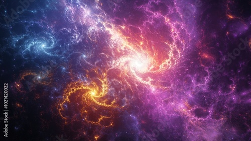 Abstract fractal background featuring a fantastical textured chaos with ornamental flares radiating light and a sense of luminosity reminiscent of a magical universe or galaxy