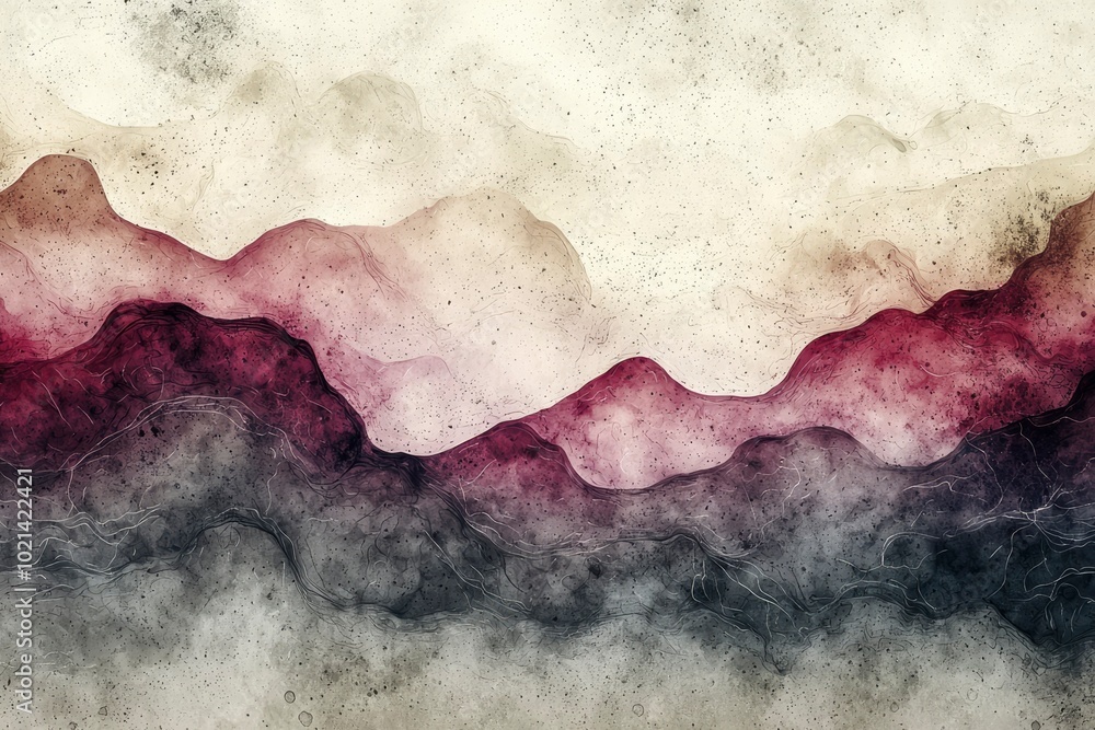 Abstract Watercolor Landscape with Wavy Hills and Gray, Beige, and Pink Tones Abstract Watercolor Landscape with Wavy Hills and Gray, Beige, and Pink Tones