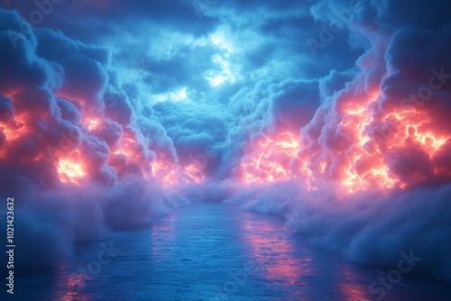 Profound Blue Cloud Atmosphere with Vibrant Light Effects