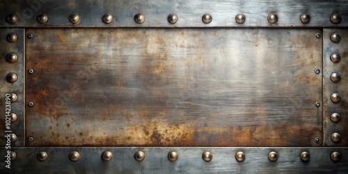 Rustic Metal Panel with a Weathered Surface and Decorative Rivets