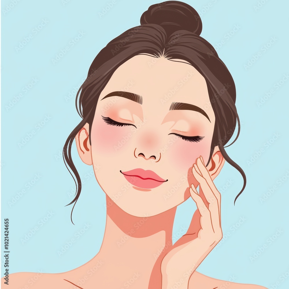 A serene illustration of a young woman showcasing natural beauty, perfect for wellness, skincare, and beauty marketing. A serene illustration of a young woman showcasing natural beauty, perfect for wellness, skincare, and beauty marketing.