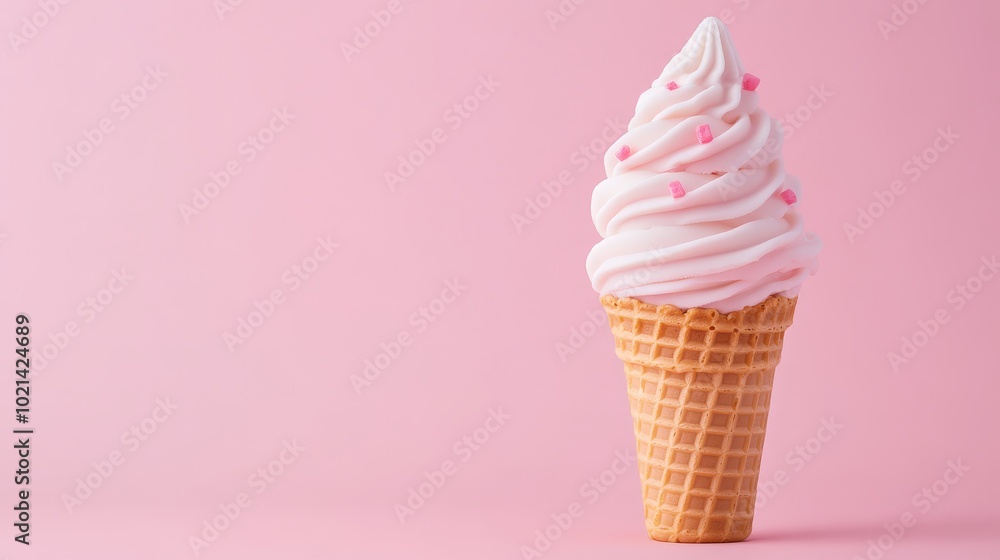 Strawberry ice cream cone on a pink background, minimalistic, clean design Strawberry ice cream cone on a pink background, minimalistic, clean design