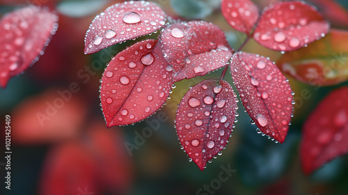 雨后的树叶上，缀满了清澈晶莹的雨滴