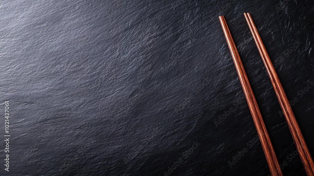Elegant wooden chopsticks on dark slate texture. Elegant wooden chopsticks on dark slate texture.