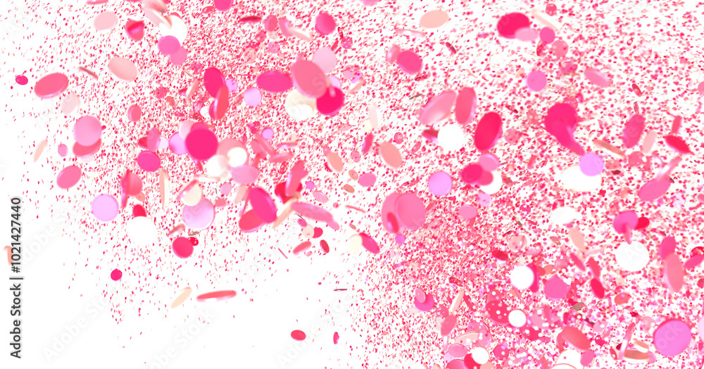Pink confetti explosion against a black background Pink confetti explosion against a black background