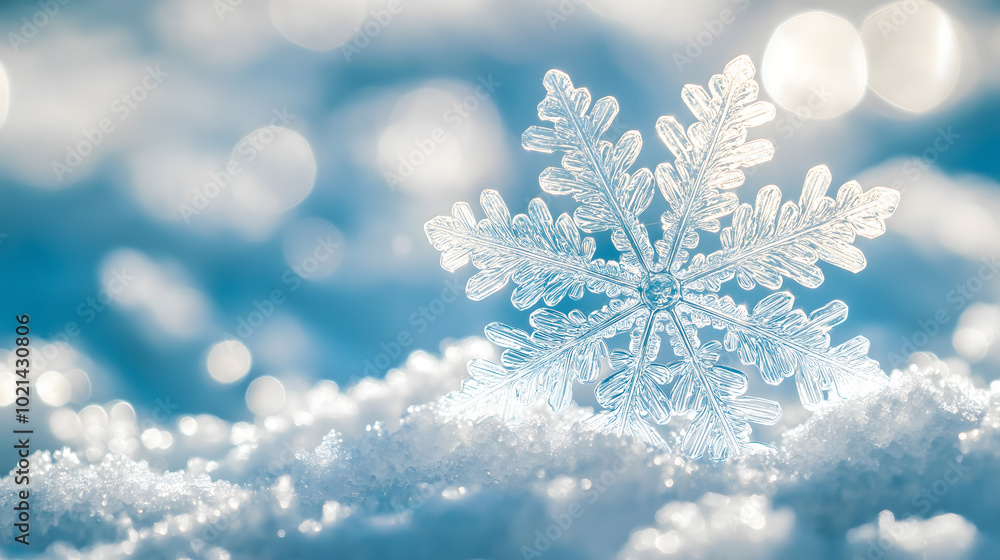 冬季雪地上一片晶莹剔透的雪花特写 冬季雪地上一片晶莹剔透的雪花特写