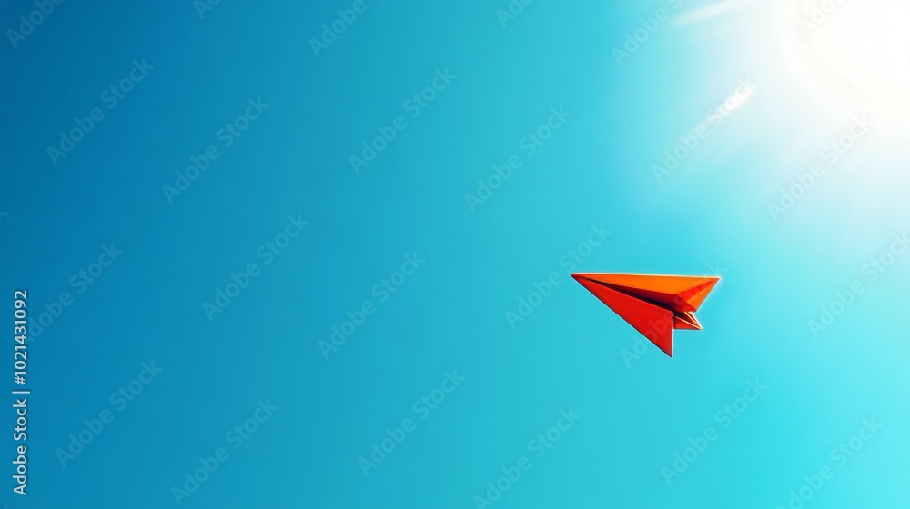 Paper airplane soaring in sky symbolizing creativity Paper airplane soaring in sky symbolizing creativity