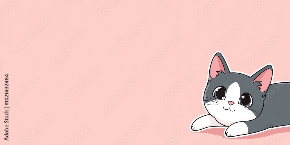 Cat stretching on soft pink background with space for text Cat stretching on soft pink background with space for text