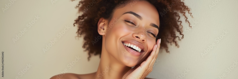 A joyful woman with beautiful curly hair, radiating confidence and happiness, perfect for beauty, wellness, or lifestyle marketing. A joyful woman with beautiful curly hair, radiating confidence and happiness, perfect for beauty, wellness, or lifestyle marketing.