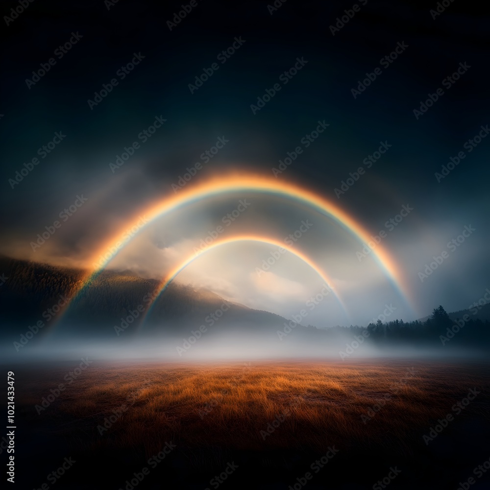 Breathtaking double rainbow stretching gloriously over the horizon vivid prismatic hues blending seamlessly in a captivating luminous Hudson River School inspired landscape with clarity Breathtaking double rainbow stretching gloriously over the horizon vivid prismatic hues blending seamlessly in a captivating luminous Hudson River School inspired landscape with clarity
