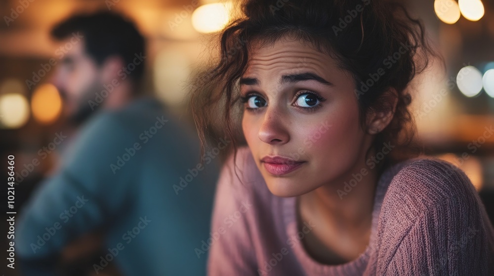 Captivating Evening Ambiance in a Cozy Café With a Thoughtful Woman in a Soft Pink Sweater Captivating Evening Ambiance in a Cozy Café With a Thoughtful Woman in a Soft Pink Sweater