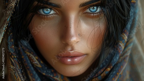 Beautiful Arabic woman with long black hair