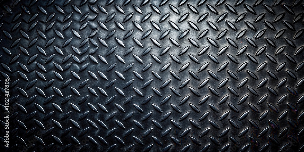 A Close-Up View of a Black Diamond Plate Surface with Subtle Wear and Tear A Close-Up View of a Black Diamond Plate Surface with Subtle Wear and Tear