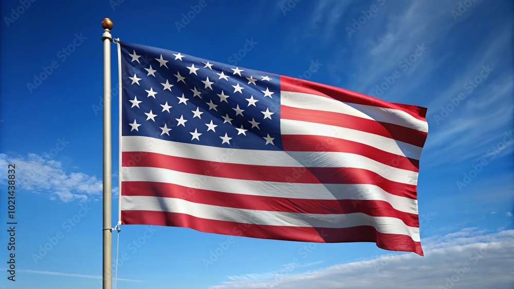 Historic 1812 United States Flag Displayed with Pride Against a Clear Blue Sky Background Historic 1812 United States Flag Displayed with Pride Against a Clear Blue Sky Background