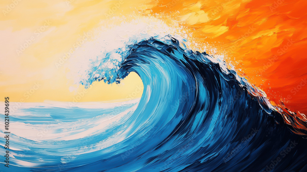 Abstract ocean wave with blended orange and blue Abstract ocean wave with blended orange and blue