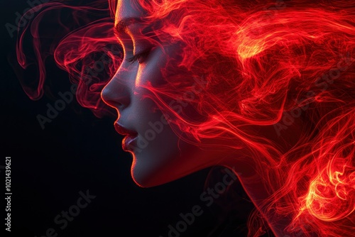 Woman's Profile with Abstract Red Flames