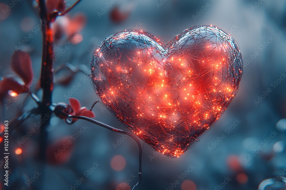Heart Shaped Digital Network with Glowing Lines Heart Shaped Digital Network with Glowing Lines