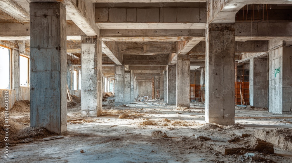 Unfinished Concrete Building Interior with Exposed Columns Unfinished Concrete Building Interior with Exposed Columns