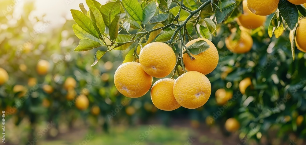 Vibrant Citrus Abundance Close-up of Golden Oranges on Branch in Lush Grove - Natural Harvest Beauty Vibrant Citrus Abundance Close-up of Golden Oranges on Branch in Lush Grove - Natural Harvest Beauty