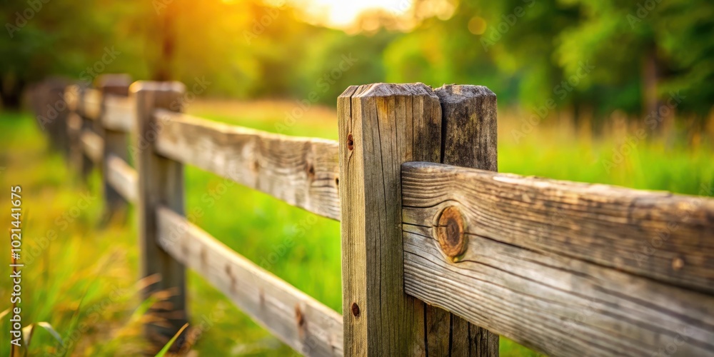 A weathered wooden fence post stands tall against a backdrop of lush green grass and a blurred background of trees bathed in warm golden sunlight. A weathered wooden fence post stands tall against a backdrop of lush green grass and a blurred background of trees bathed in warm golden sunlight.