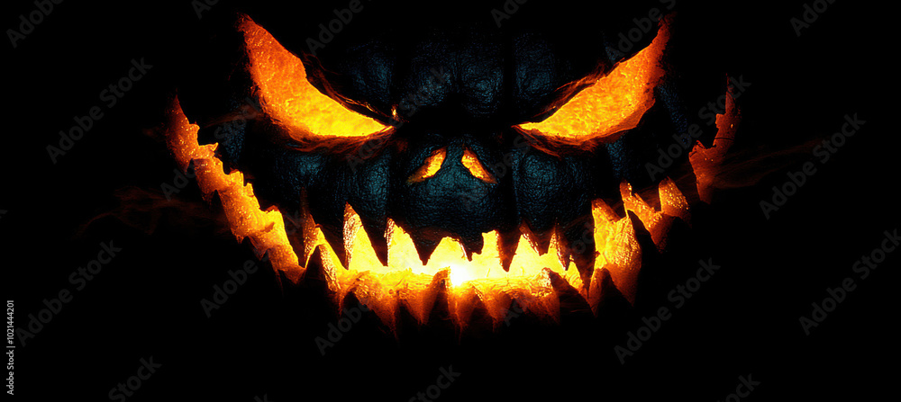Fototapeta premium Eerie Jack-o'-lantern on Black Background
