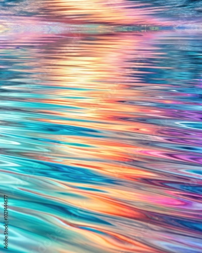 Rainbow-colored light reflections on a rippling surface.