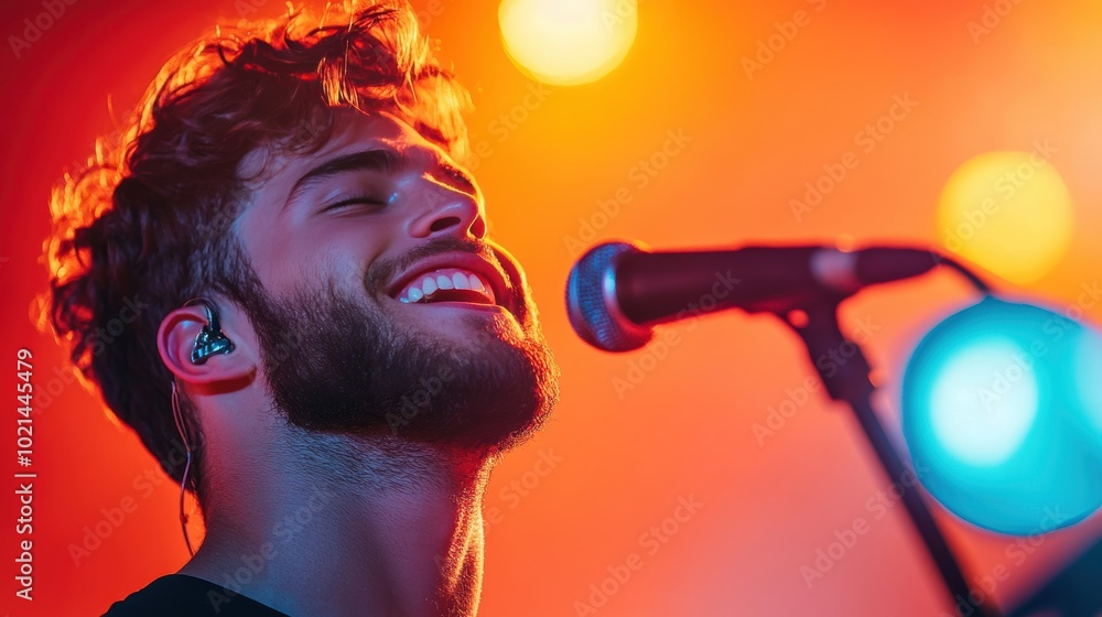 A portrait of a band member smiling and interacting with the audience, showcasing the joy and connection of music. A portrait of a band member smiling and interacting with the audience, showcasing the joy and connection of music.
