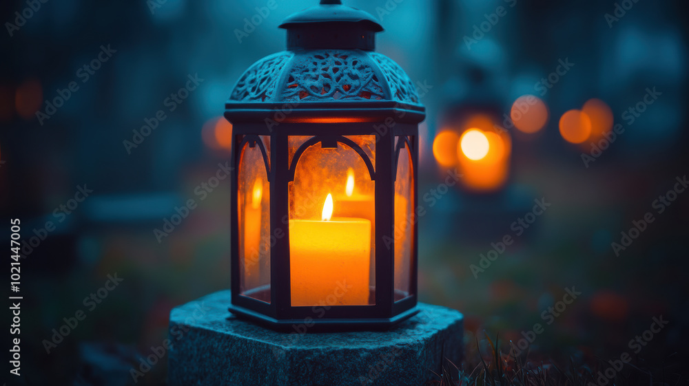 Candles in Glass Lanterns at the Cemetery