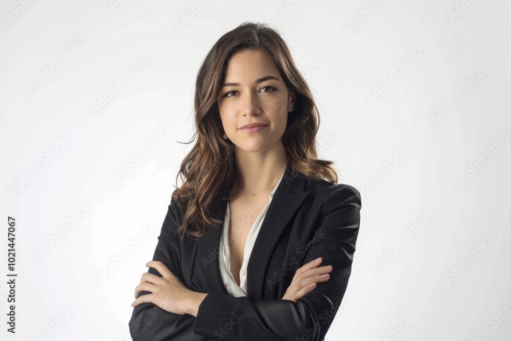 Confident Caucasian female CEO in formal attire with crossed arms Confident Caucasian female CEO in formal attire with crossed arms